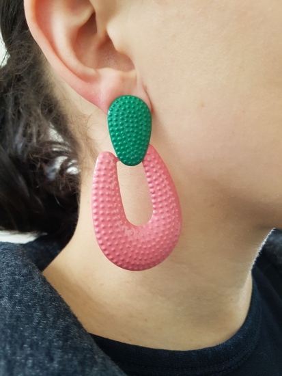 Preview: Große farbige Retro Ohrhänger mit Stecker